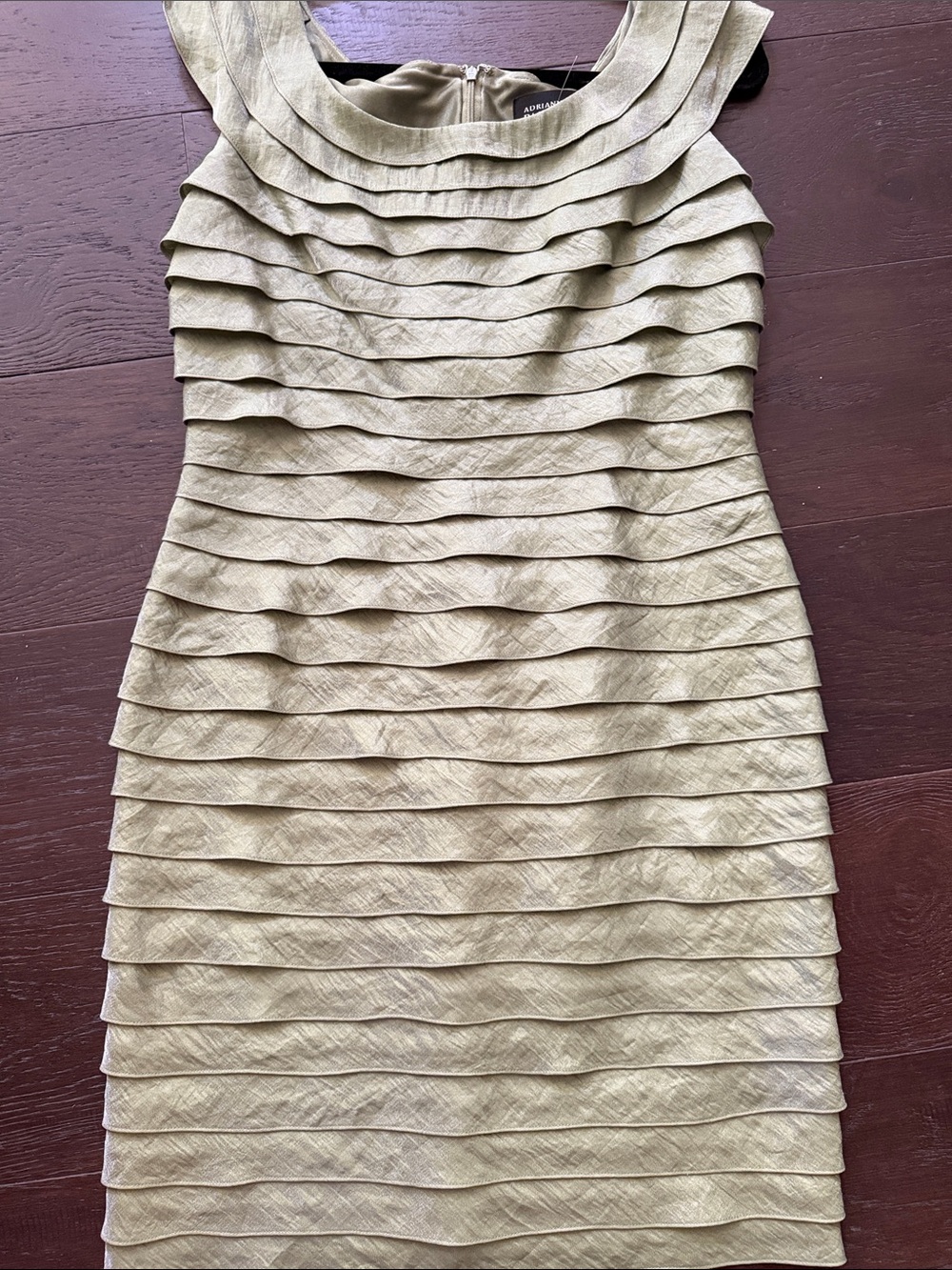 Adrianna Papell new Light Olive Tiered Scoop Neck Dress